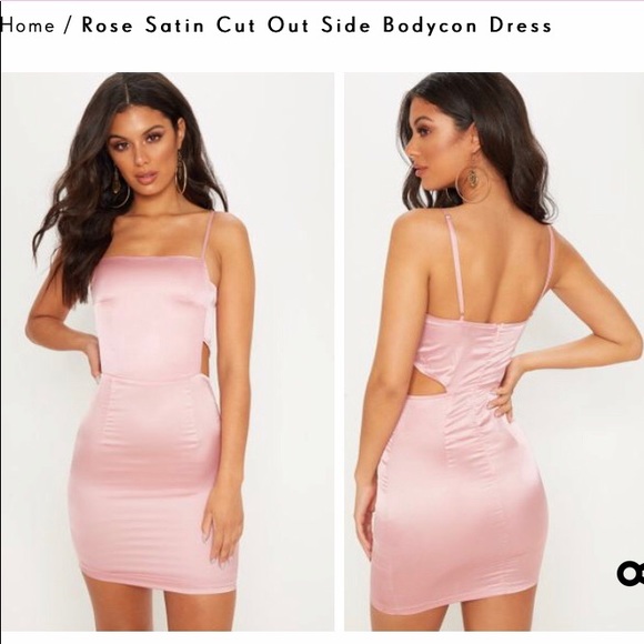 rose satin cut out side bodycon